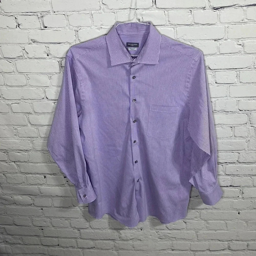 Van‎ Heusen Purple White Checked Button Down Shirt